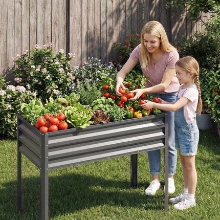 Raised Garden Bed with Legs, Metal Elevated Planter, Grey