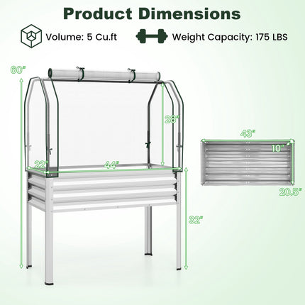Raised Garden Bed with Legs and Greenhouse Cover, 44x22