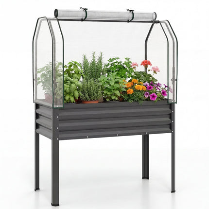 Raised Garden Bed with Legs and Greenhouse Cover, Metal