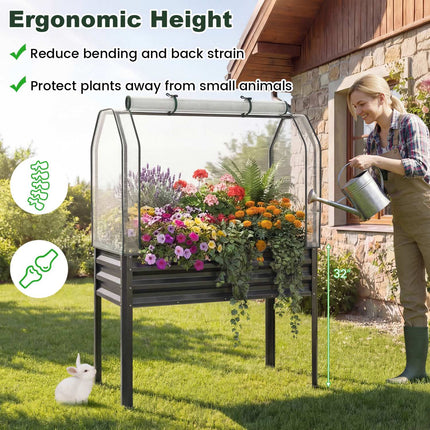 Raised Garden Bed with Legs and Greenhouse Cover, Metal