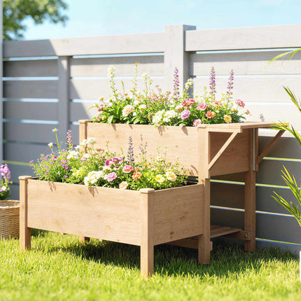 Raised Garden Bed with Shelves, 76.5 cm, Fir Wood