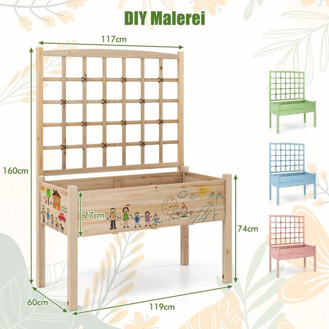 Raised Garden Bed with Trellis, 119x60x160 cm, Wood Planter