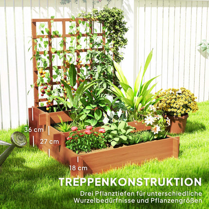 Raised Garden Bed with Trellis, 3-Tier Fir Wood, 95x95x110 cm