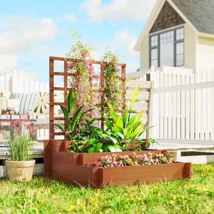 Raised Garden Bed with Trellis, 3-Tier Fir Wood, 95x95x110 cm