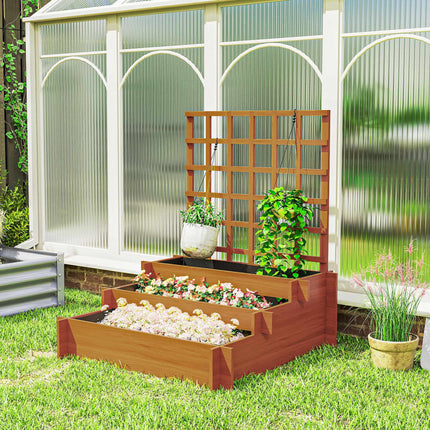 Raised Garden Bed with Trellis, 3-Tier Fir Wood, 95x95x110 cm