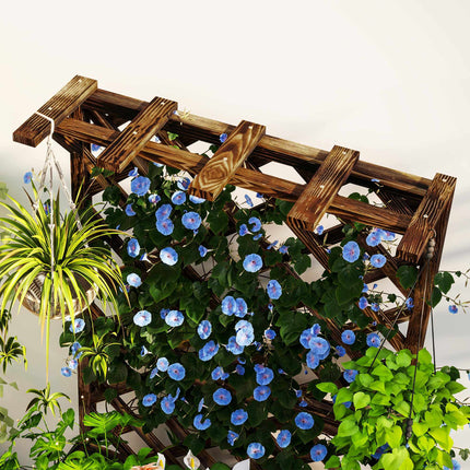 Raised Garden Bed with Trellis, Charred Wood, 64x33x122 cm