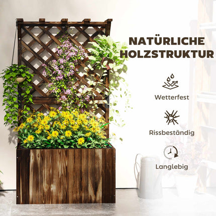 Raised Garden Bed with Trellis, Charred Wood, 64x33x122 cm