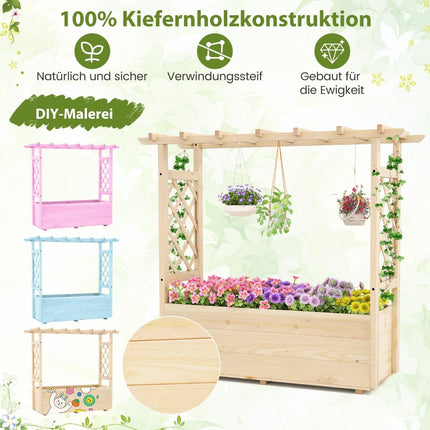 Raised Garden Bed with Trellis & Drainage, 115x40x103 cm