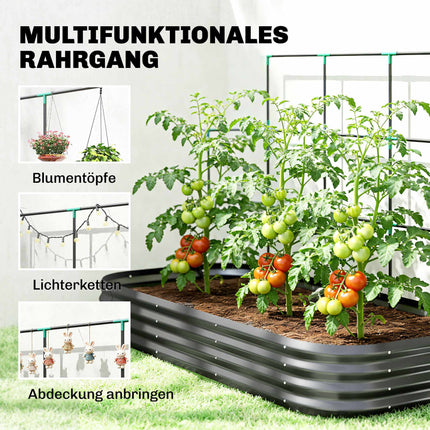 Raised Garden Bed with Trellis, Galvanized Metal, 220x110x150 cm