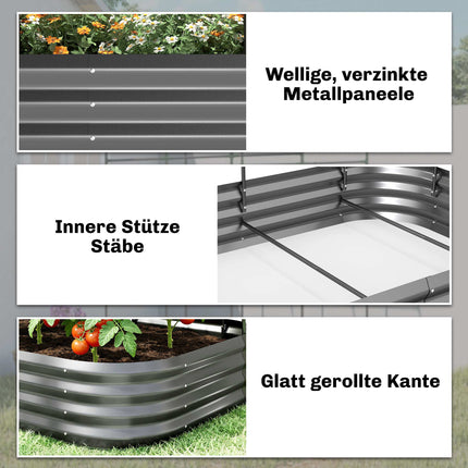 Raised Garden Bed with Trellis, Galvanized Metal, 220x110x150 cm