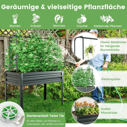 Raised Garden Bed with Trellis & Greenhouse Cover, 115x60x150 cm