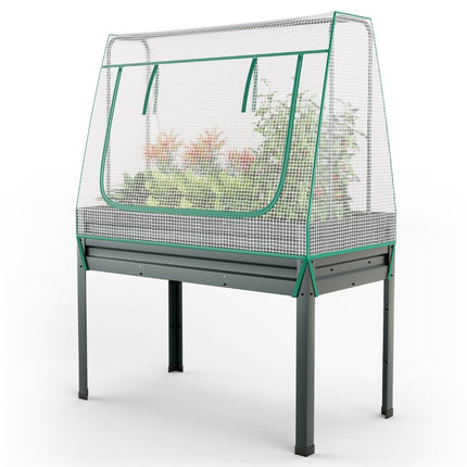 Raised Garden Bed with Trellis & Greenhouse Cover, 115x60x150 cm