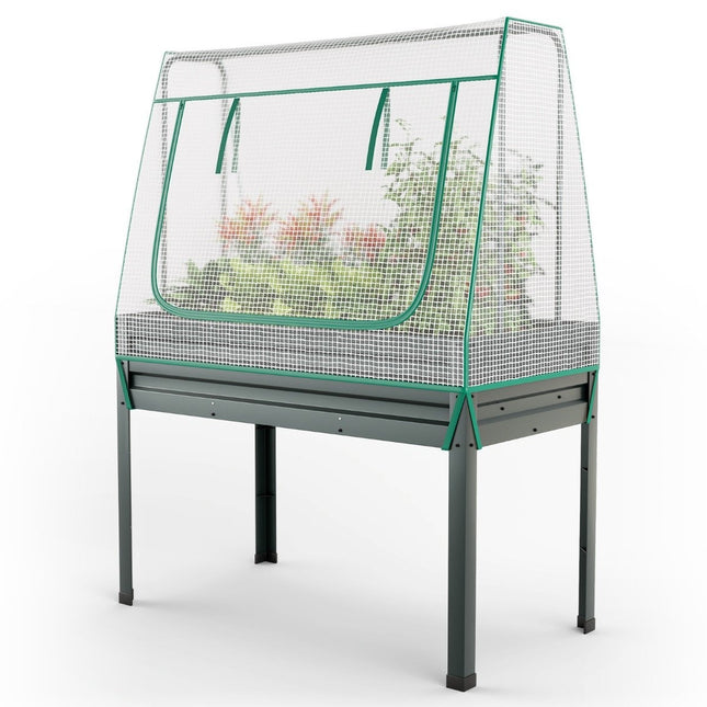 Raised Garden Bed with Trellis & Greenhouse Cover, 115x60x150 cm