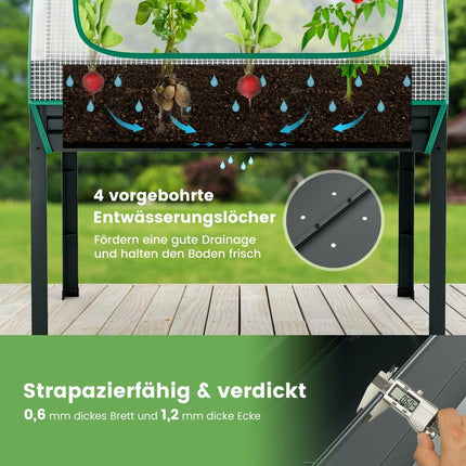 Raised Garden Bed with Trellis & Greenhouse Cover, 115x60x150 cm