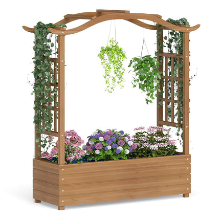 Raised Garden Bed with Trellis & Hanging Roof, Brown