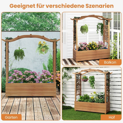 Raised Garden Bed with Trellis & Hanging Roof, Brown
