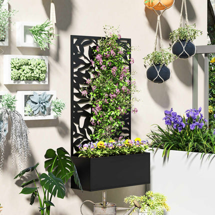 Raised Garden Bed with Trellis, Metal, Black, 8 Gallon Capacity