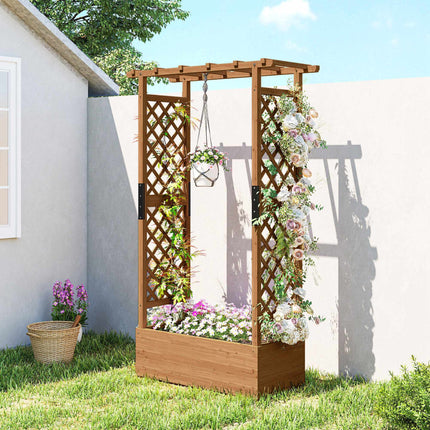 Raised Garden Bed with Trellis & Roof, 110x44x181 cm Wood