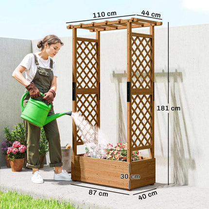 Raised Garden Bed with Trellis & Roof, 110x44x181 cm Wood