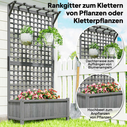 Raised Garden Bed with Trellis & Roof, Weatherproof Wood