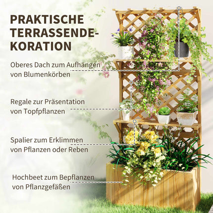 Raised Garden Bed with Trellis, Shelves, Drainage, 76x33x177 cm