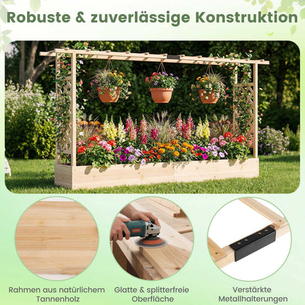 Raised Garden Bed with Trellis, Spruce Wood, 220x35x114 cm