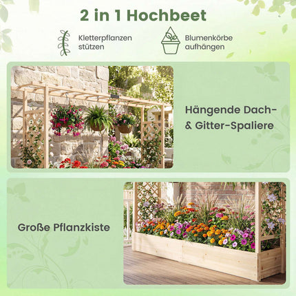 Raised Garden Bed with Trellis, Spruce Wood, 220x35x114 cm