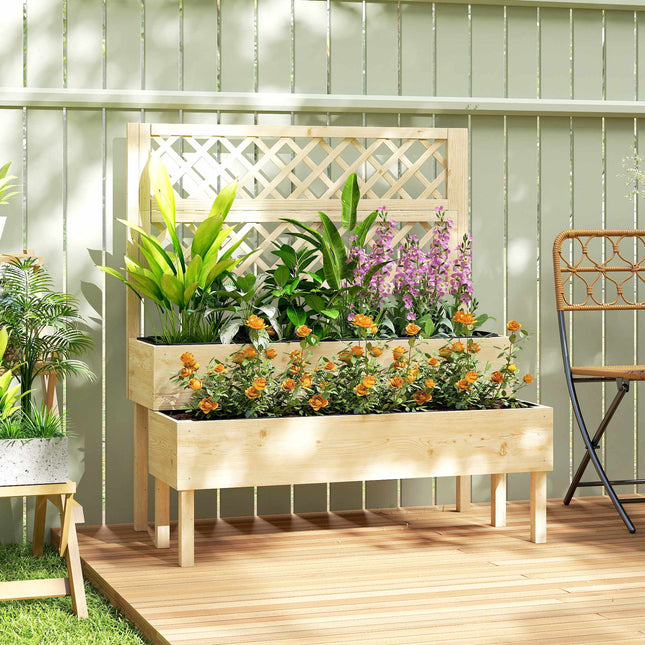 Raised Garden Bed with Trellis, Tiered Wood Planter Box