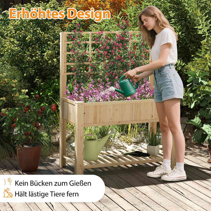Raised Garden Bed with Trellis and Drainage, 116x59x150 cm