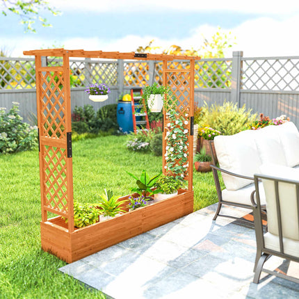 Raised Garden Bed with Trellis and Roof, 196x44x181 cm, Wood