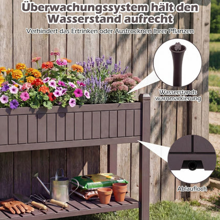 Raised Garden Bed with Wheels, Self-Watering, Brown