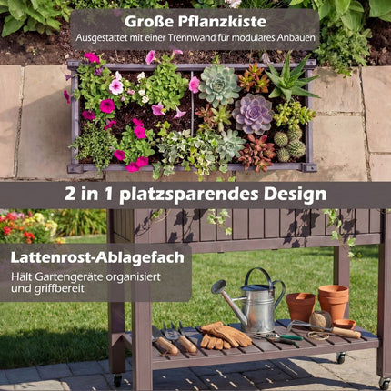 Raised Garden Bed with Wheels, Self-Watering, Brown