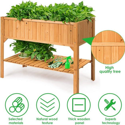 Raised Garden Planter Box, Fir Wood, Lower Shelf, 47 in