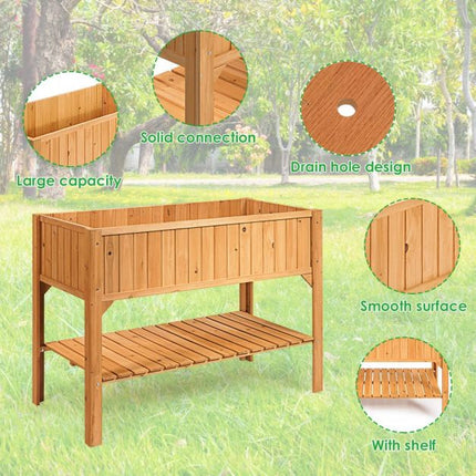 Raised Garden Planter Box, Fir Wood, Lower Shelf, 47 in