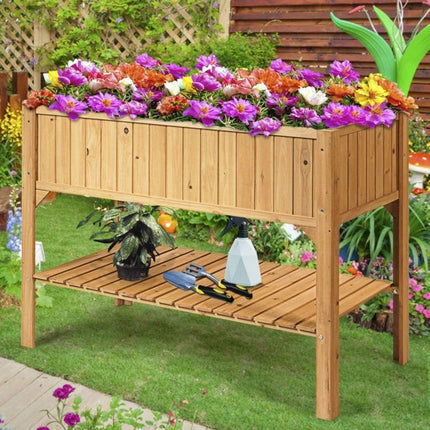 Raised Garden Planter Box, Fir Wood, Lower Shelf, 47 in