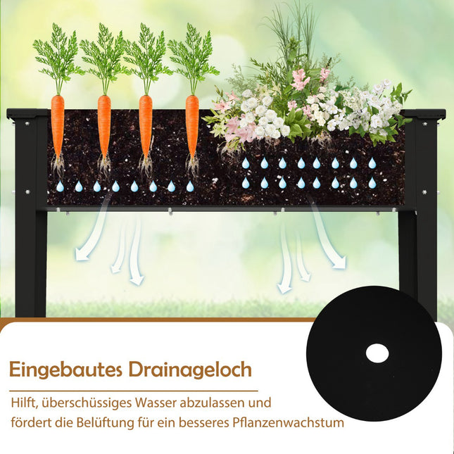 Raised Metal Garden Bed with Drainage, 100x40x80 cm, Black