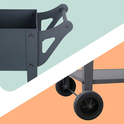 Raised Planter Box With Wheels And Storage Shelf