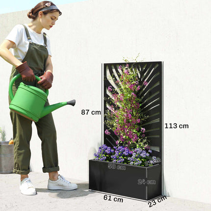 Raised Planter Box with Trellis, Metal, 61 x 23 x 113 cm