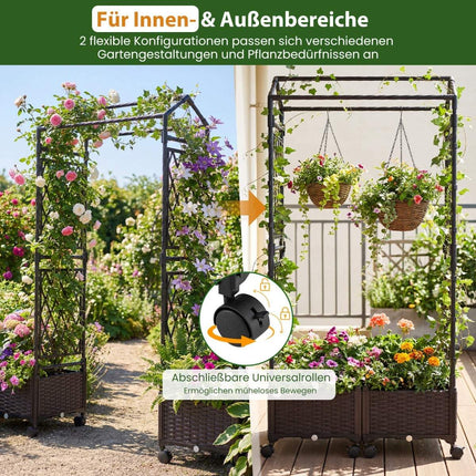 Raised Planter with Trellis, Self-Watering, Mobile, Brown