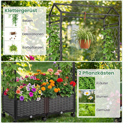 Raised Planter with Trellis & Self-Watering System, Grey