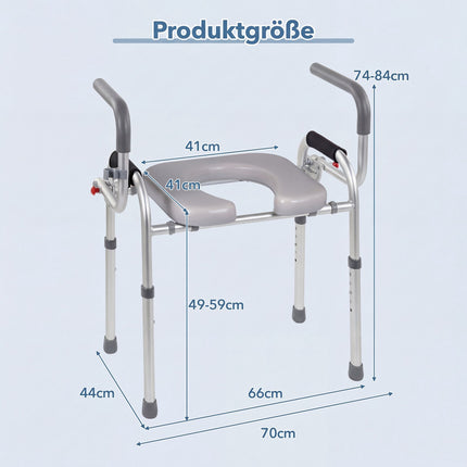 Raised Toilet Seat with Foldable Handles, Adjustable Height