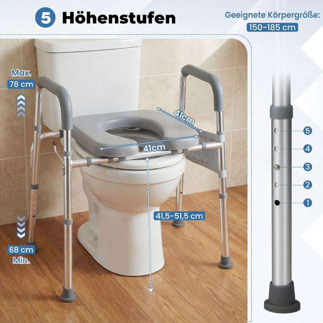 Raised Toilet Seat with Handles, Adjustable Height & Width