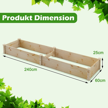 Raised Wooden Garden Bed, Natural Fir, 240x60x25 cm
