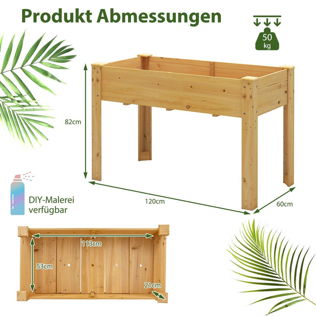 Raised Wooden Garden Bed with Drainage, 120x60x82 cm