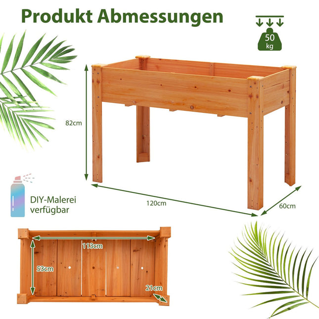 Raised Wooden Garden Bed with Drainage Holes, 120x60x82 cm
