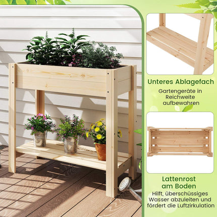 Raised Wooden Garden Bed with Shelf, 81 x 37 x 77 cm