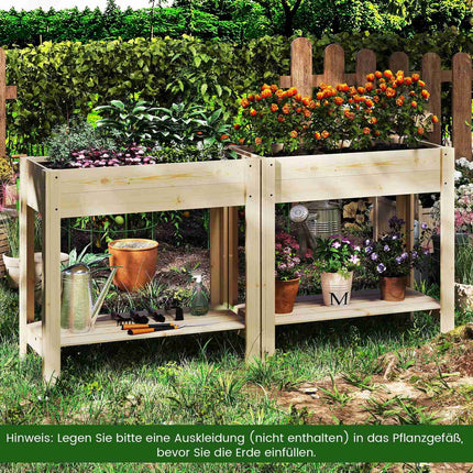 Raised Wooden Garden Bed with Shelf, 81 x 37 x 77 cm