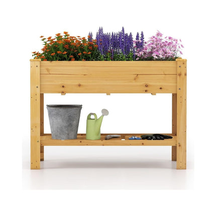 Raised Wooden Garden Bed with Shelf & Drainage Holes, 120x60x81 cm