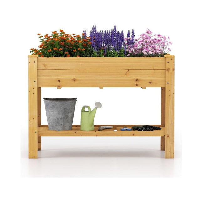 Raised Wooden Garden Bed with Shelf & Drainage Holes, 120x60x81 cm
