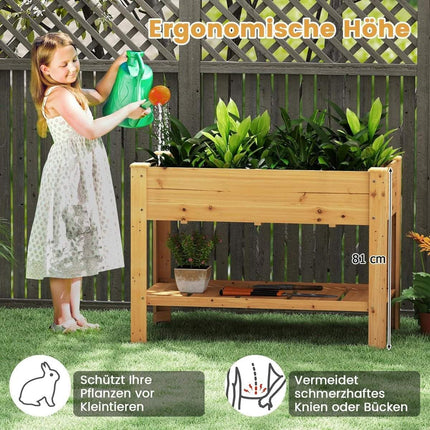 Raised Wooden Garden Bed with Shelf & Drainage Holes, 120x60x81 cm